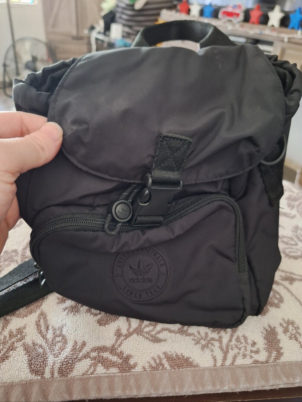 adidas Black Mini Messenger Bag with Trefoil Patch